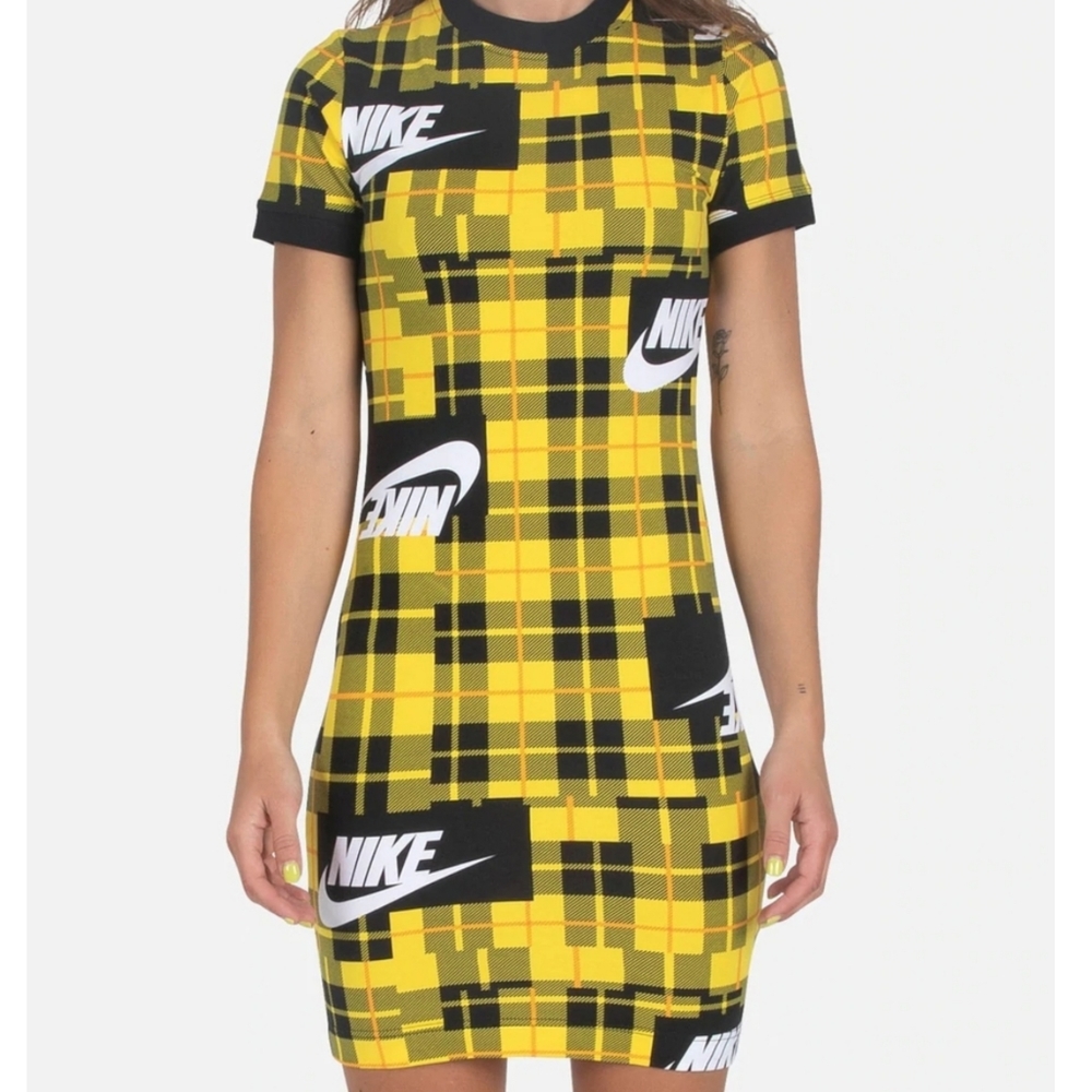Nike Women's Sportswear Yellow Plaid Dress XL